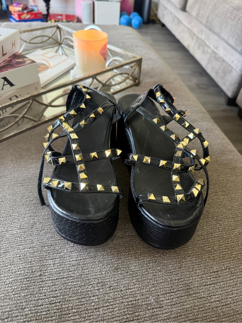 Black Studded Platform Sandals - Unbranded